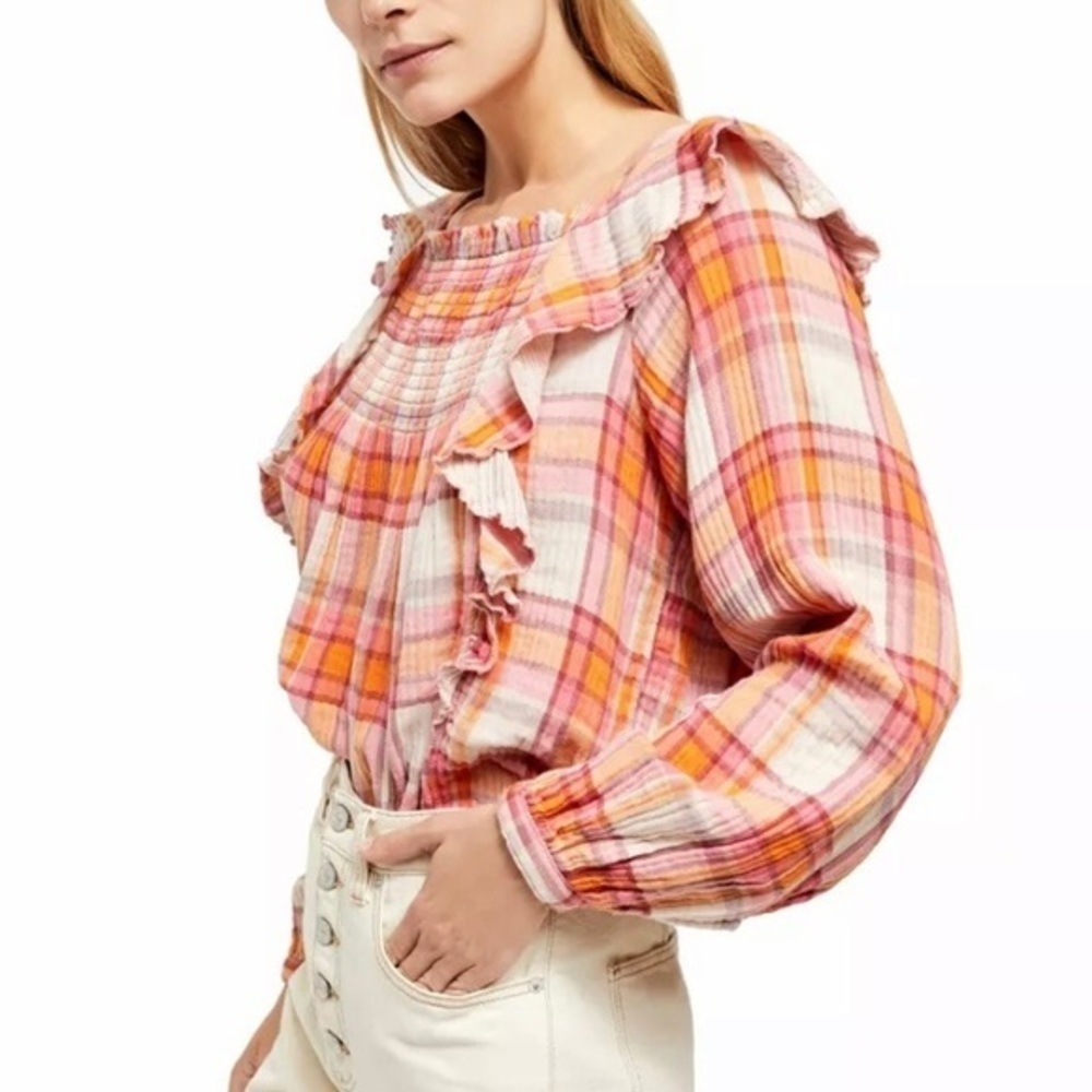 NWT Free People plaid pullover blouse - Picture 2 of 3